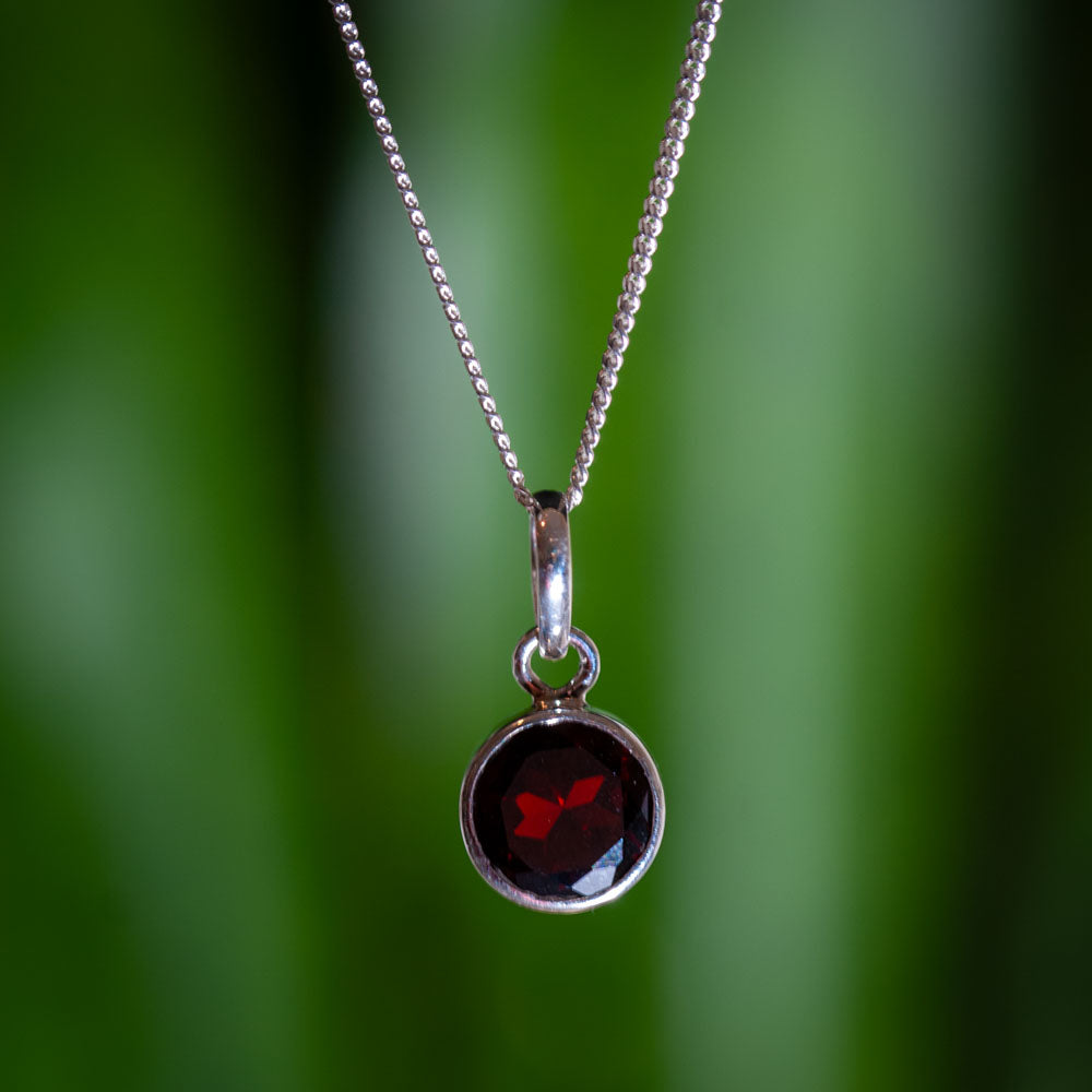 Garnet Necklace - 925 Sterling Silver - Genuine Gemstone - Nickel Free