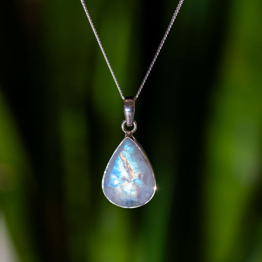 Rainbow Moonstone Necklace - 925 Sterling Silver - Genuine Gemstone - Nickel Free