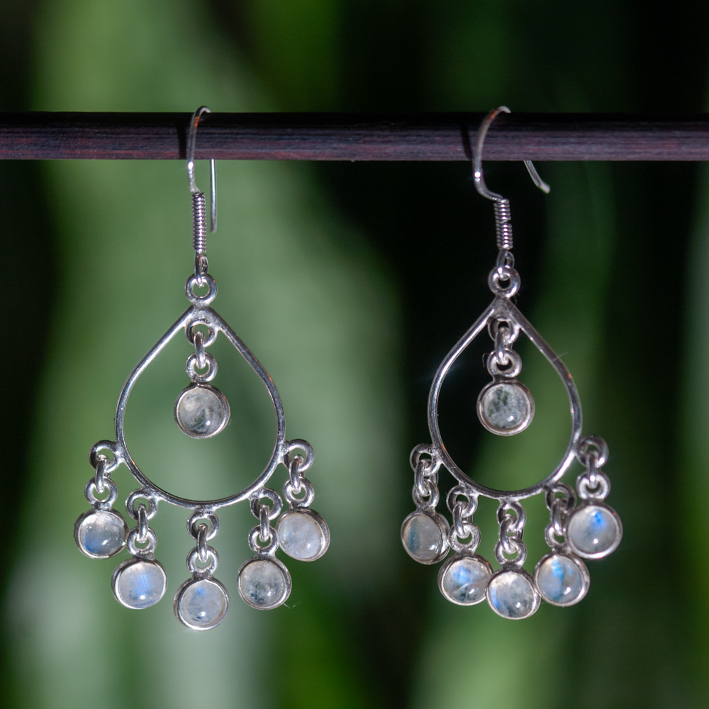 Rainbow Moonstone Earrings - 925 Sterling Silver - Genuine Gemstone - Nickel Free