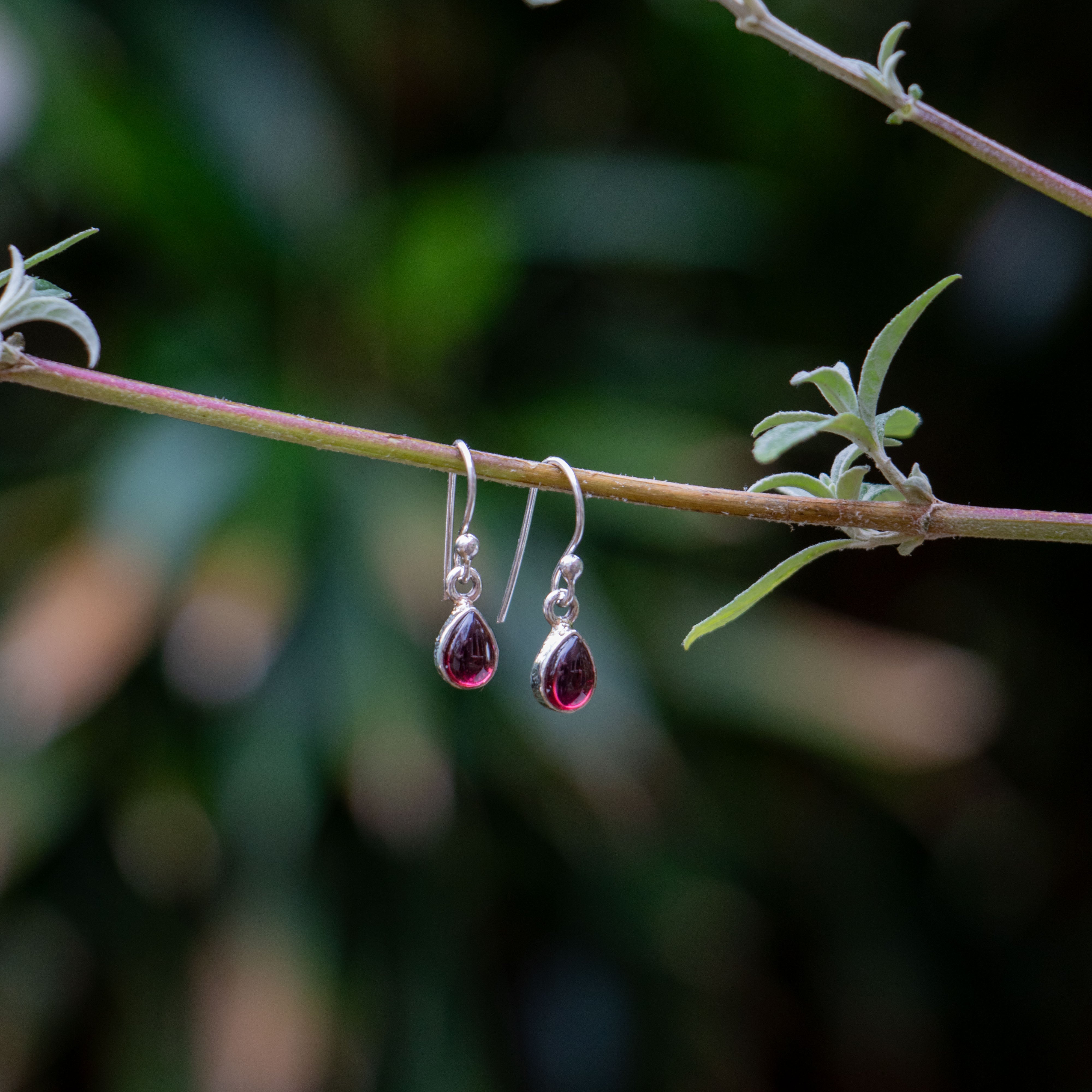 Garnet Earrings - 925 Sterling Silver - Genuine Gemstone - Nickel Free