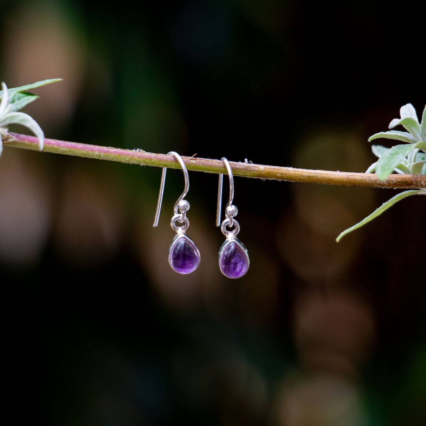 Amethyst Earrings - 925 Sterling Silver - Genuine Gemstone - Nickel Free