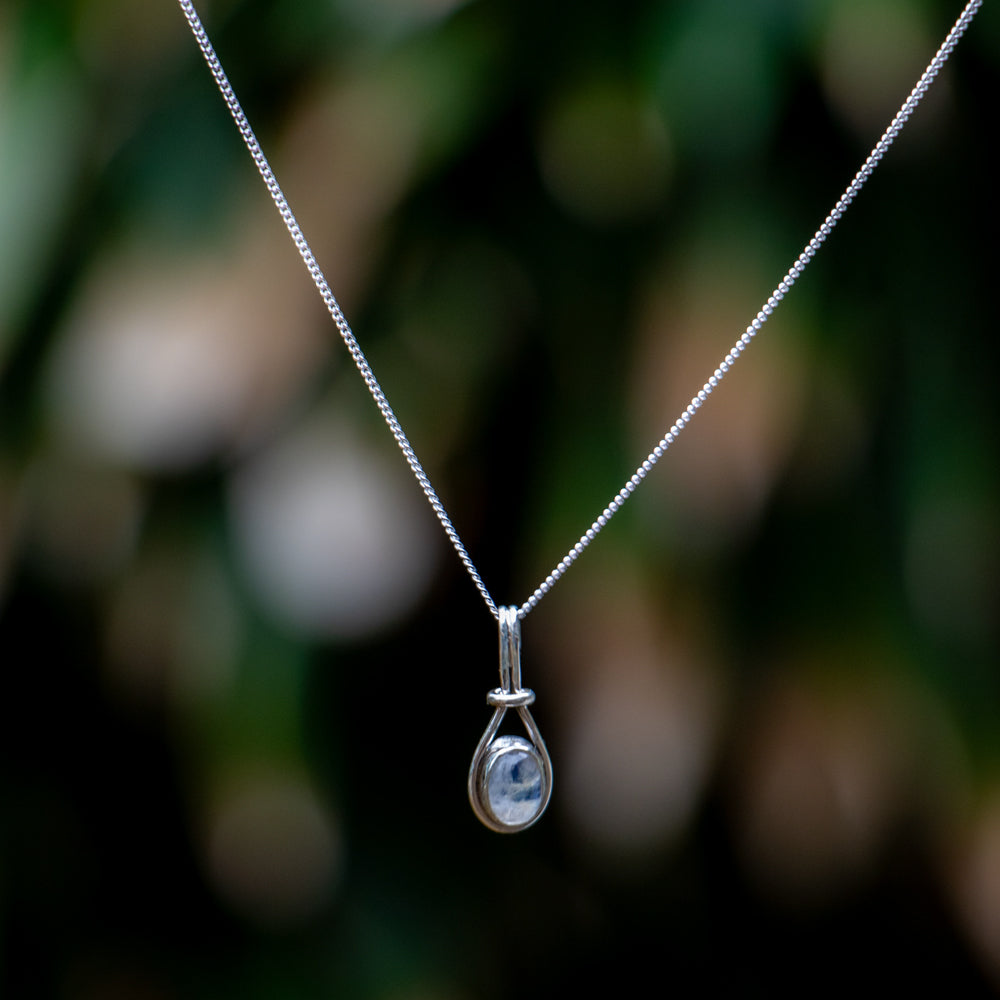 Rainbow Moonstone Necklace - 925 Sterling Silver - Genuine Gemstone - Nickel Free