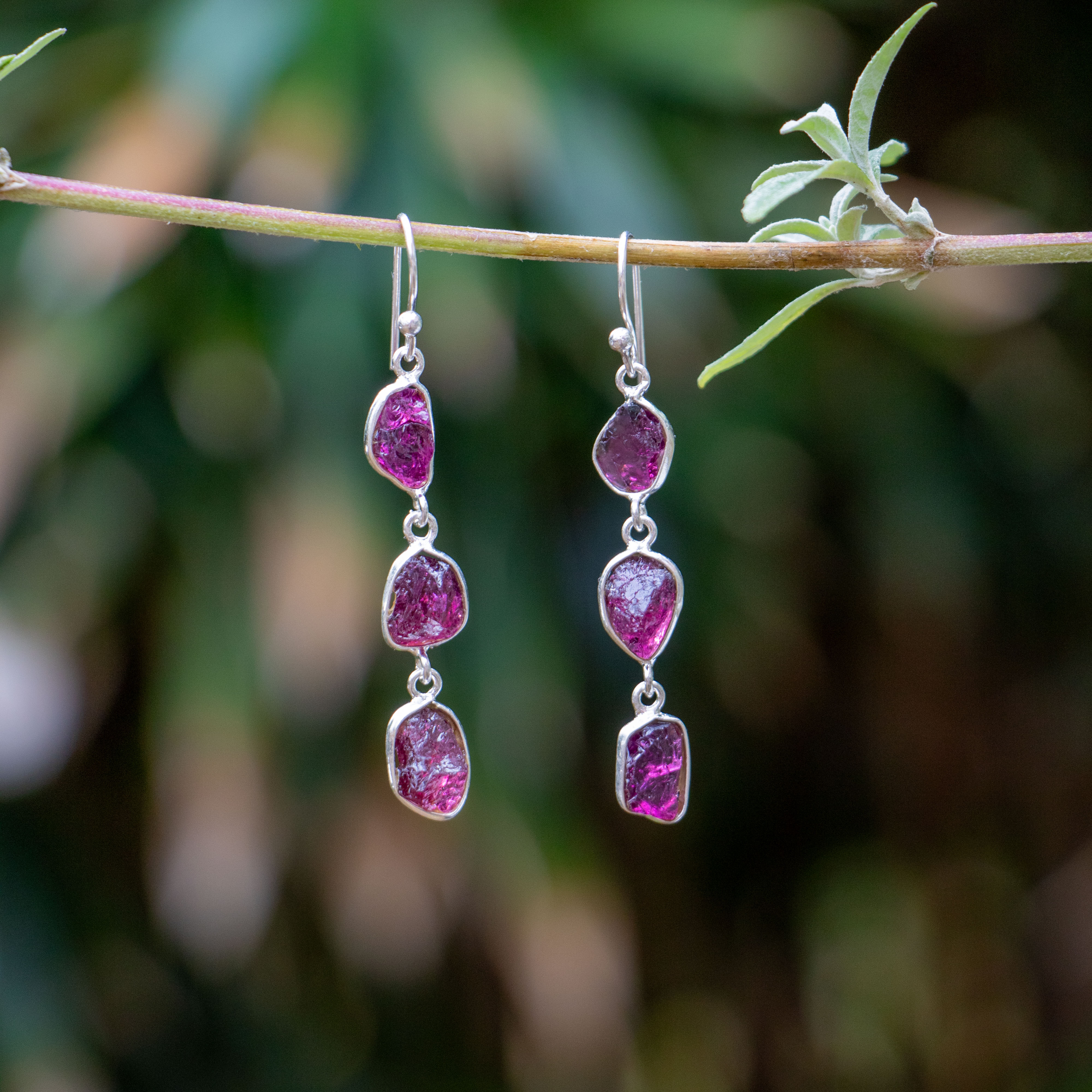 Garnet Earrings - 925 Sterling Silver - Genuine Gemstone - Nickel Free