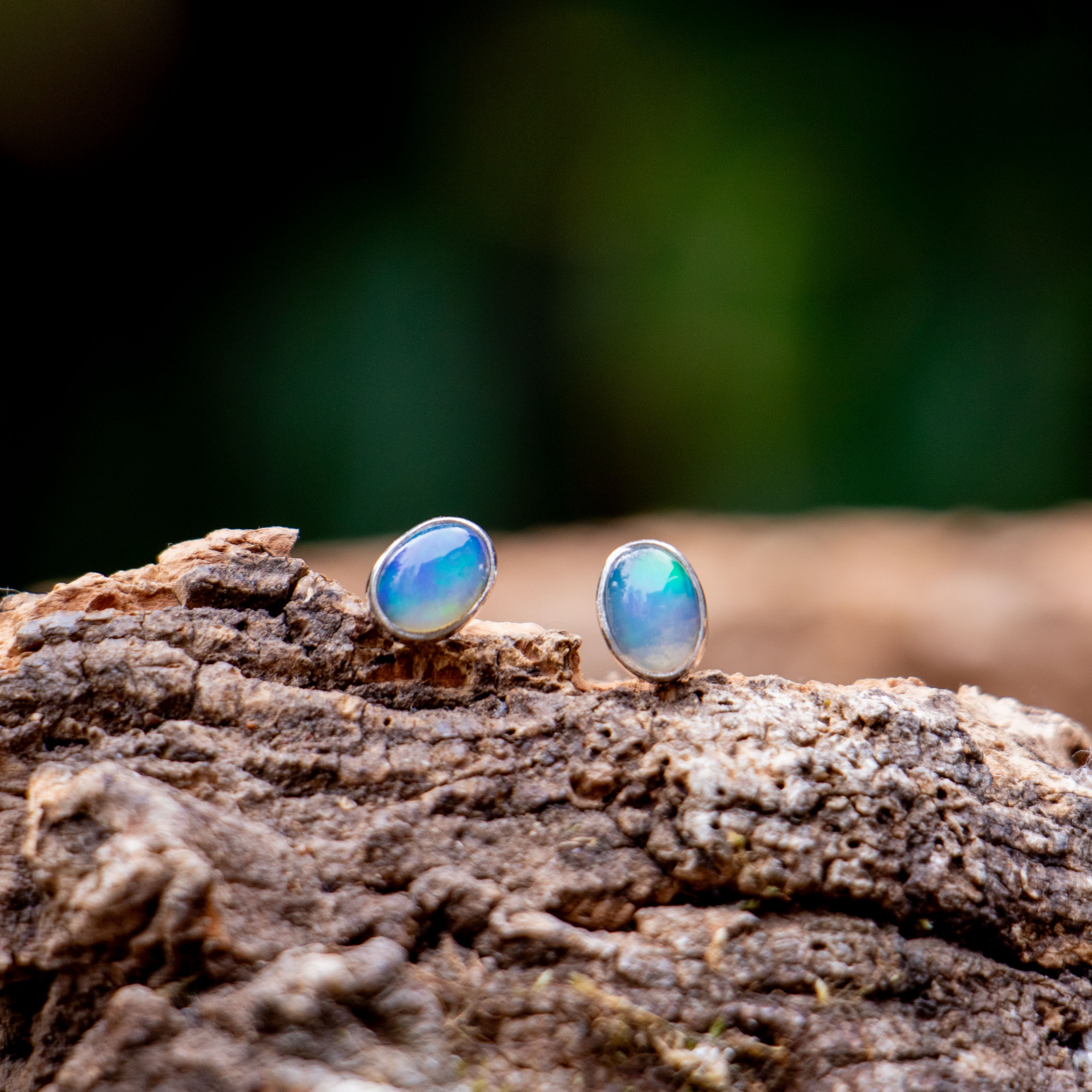 Gold Plated Opal Stud Earrings - 925 Sterling Silver - Genuine Gemstone - Nickel Free