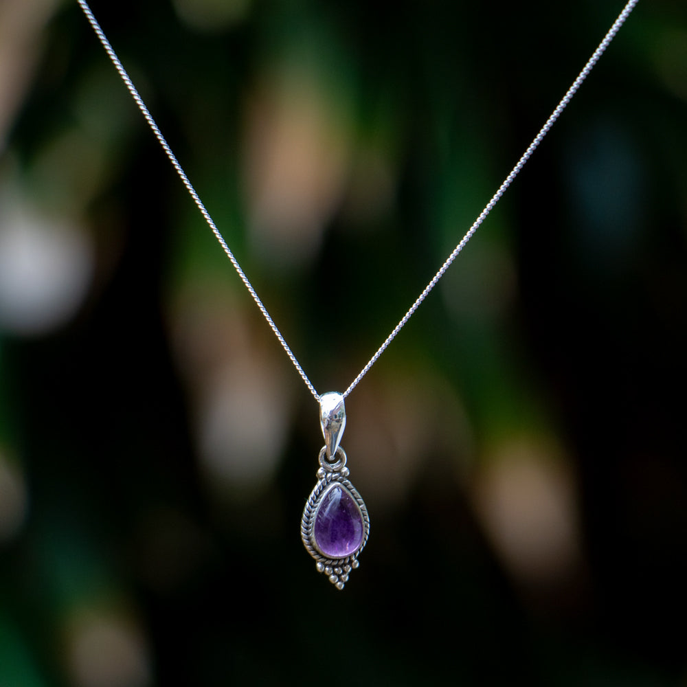 Amethyst Necklace - 925 Sterling Silver - Real Gemstone - Nickel Free