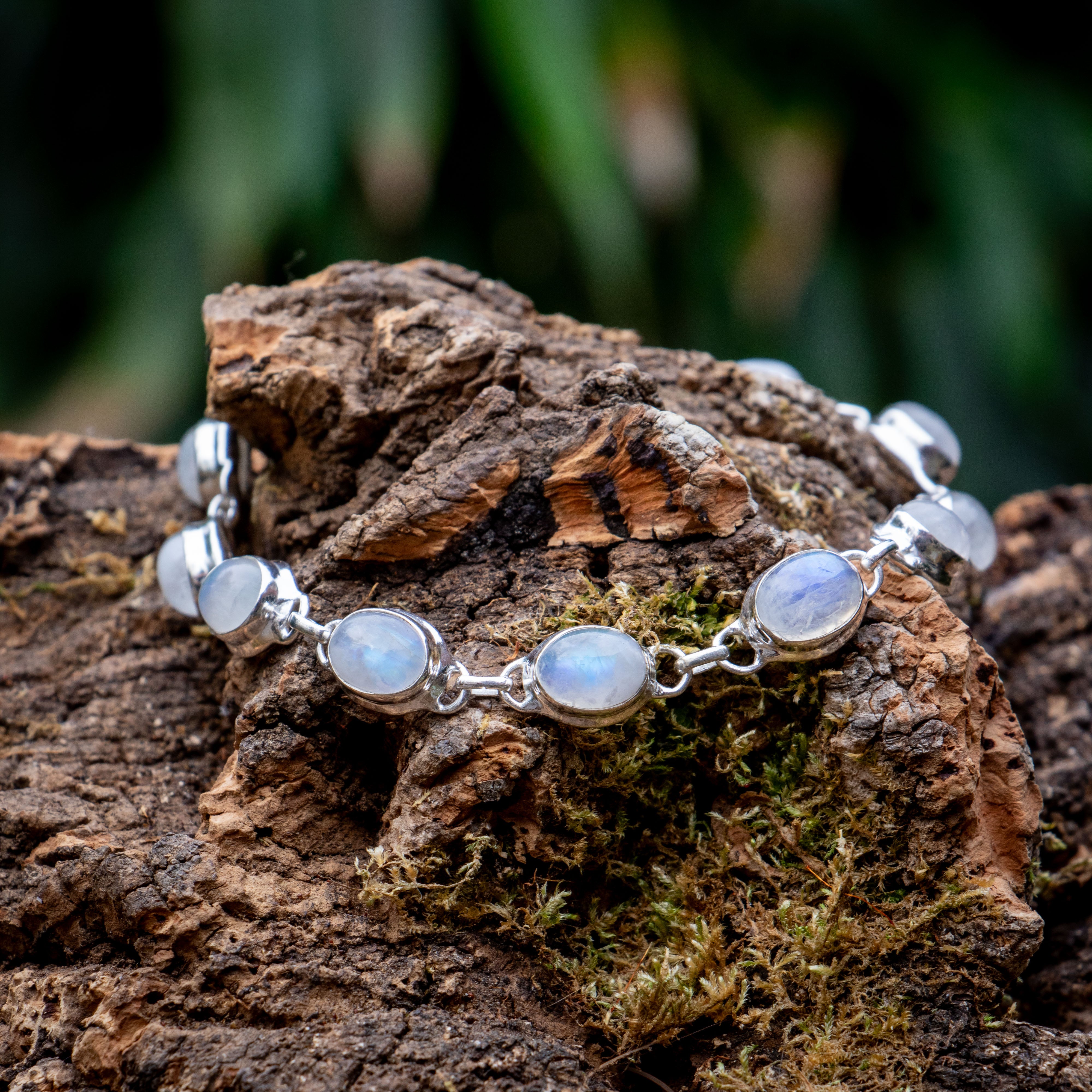 Moonstone Bracelet - 925 Sterling Silver - Genuine Gemstone - Nickel Free