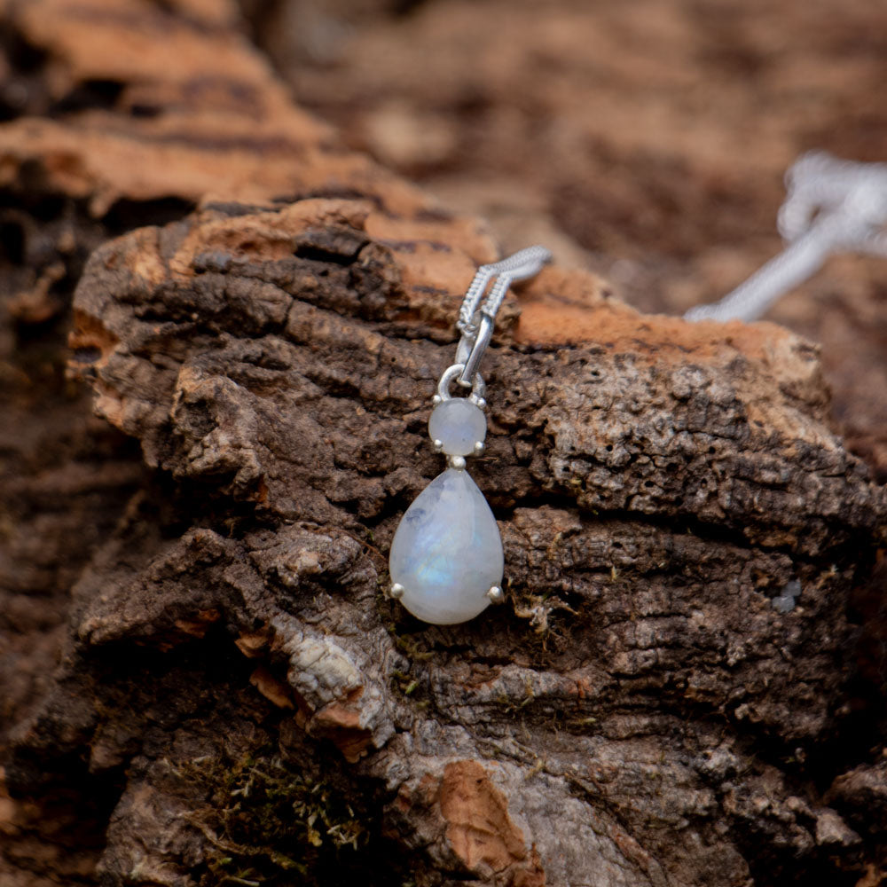 Rainbow Moonstone Necklace - 925 Sterling Silver - Genuine Gemstone - Nickel Free