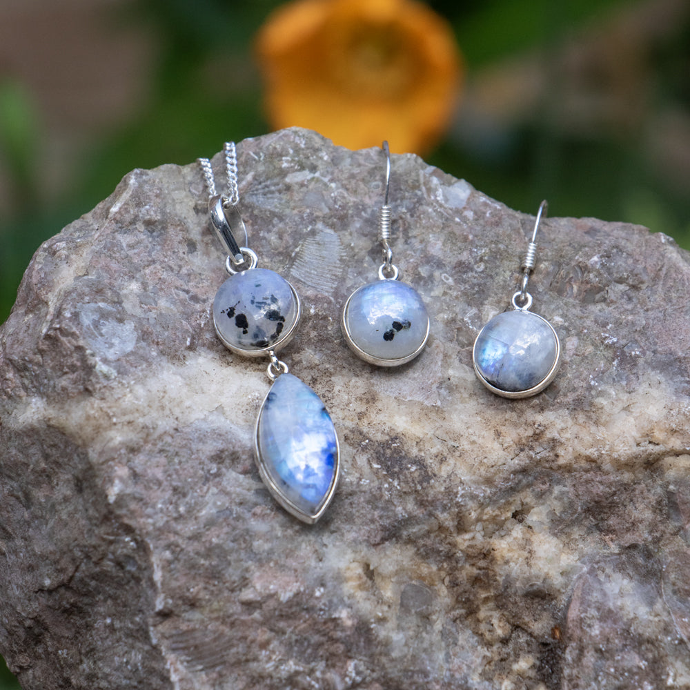 Rainbow Moonstone Jewelry Set - 925 Sterling Silver - Genuine Gemstone - Nickel Free