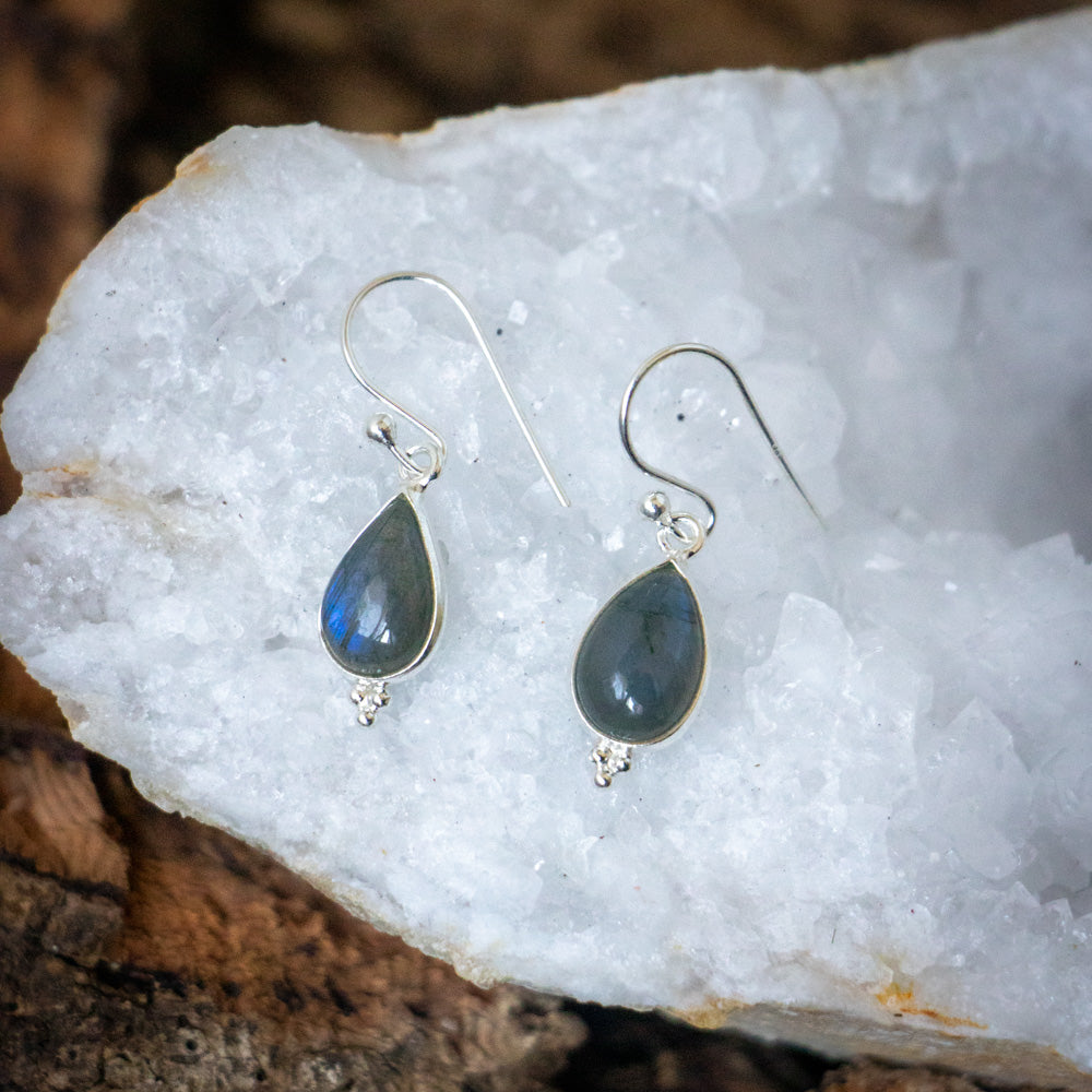 Labradorite Earrings - 925 Sterling Silver - Genuine Gemstone - Nickel Free