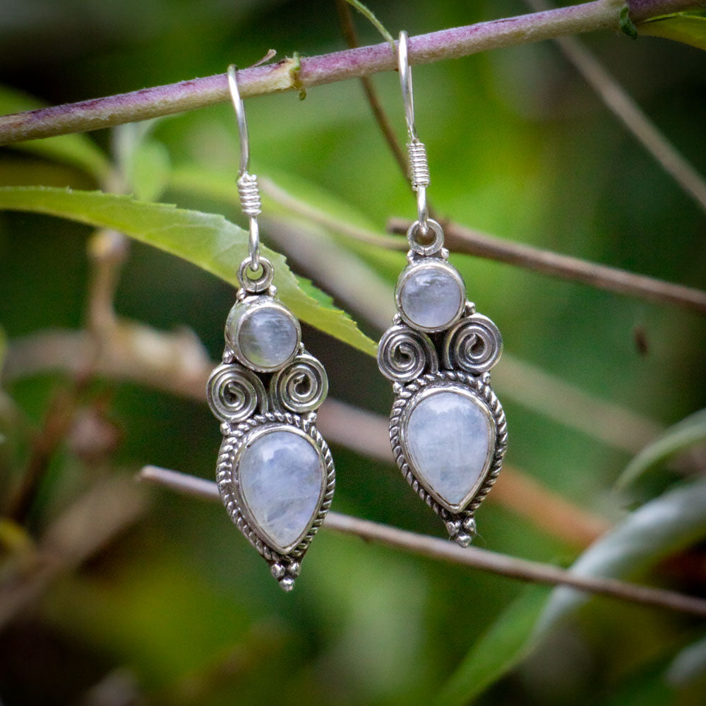 Rainbow Moonstone Earrings - 925 Sterling Silver - Genuine Gemstone - Nickel Free