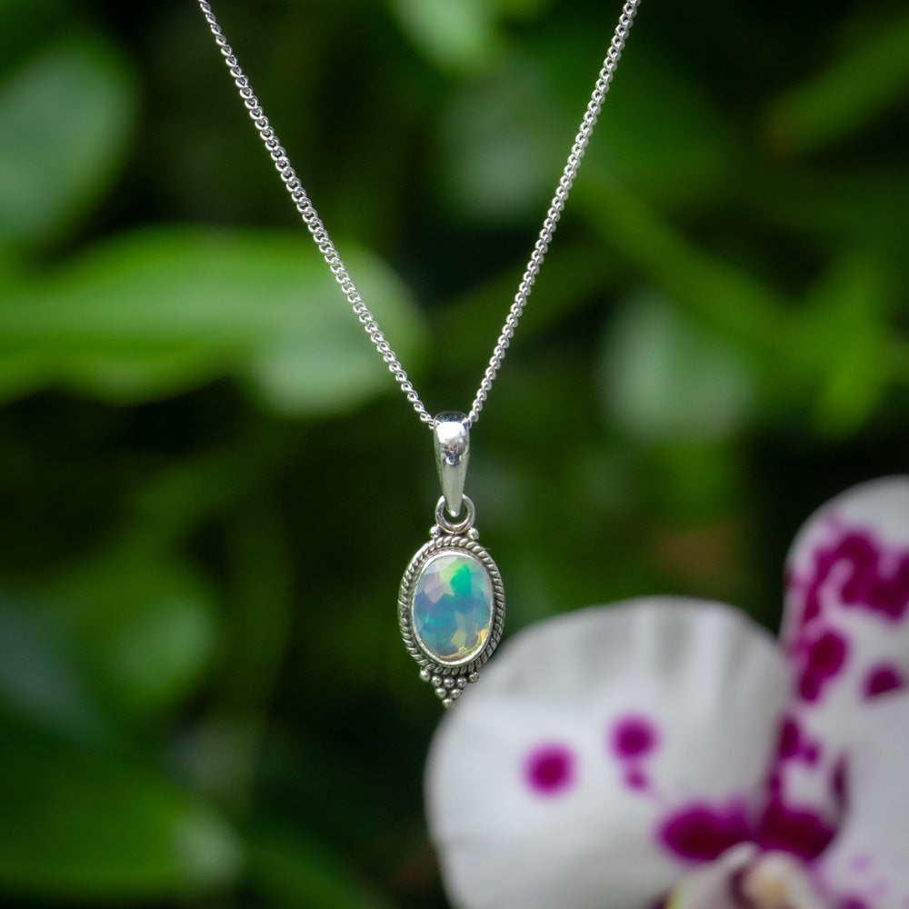 Ethiopian Opal Necklace - 925 Sterling Silver - Genuine Gemstone - Nickel Free