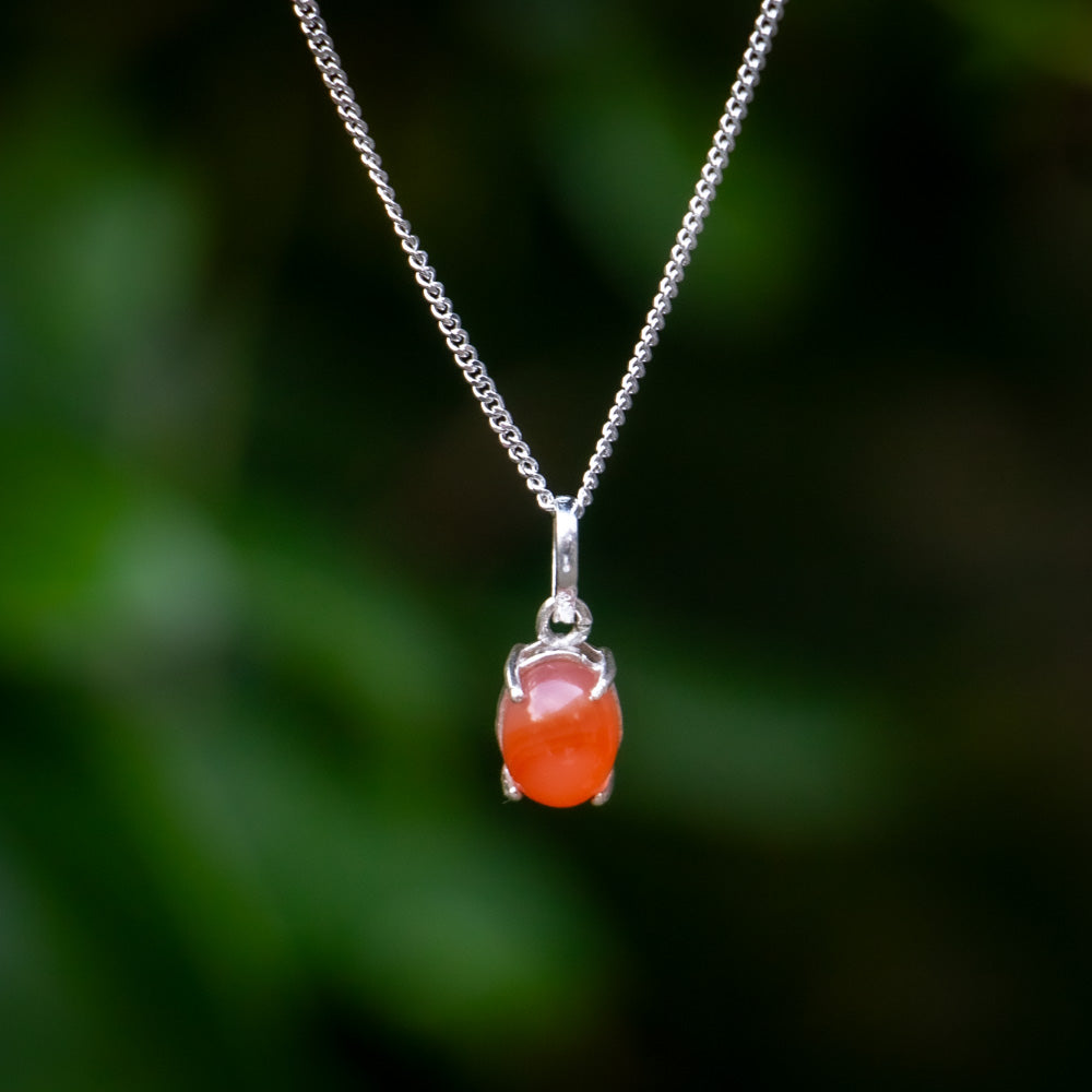 Carnelian Necklace - 925 Sterling Silver - Genuine Gemstone - Nickel Free