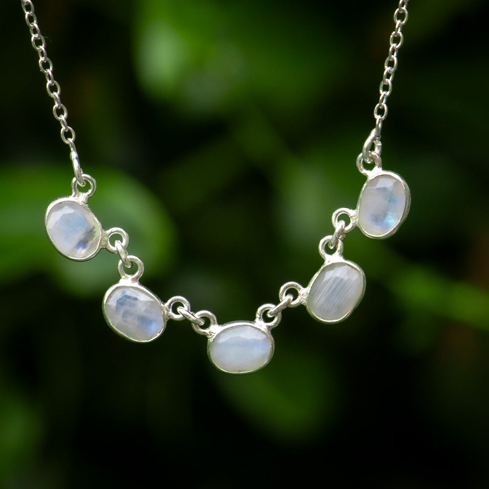 Rainbow Moonstone Necklace - 925 Sterling Silver - Genuine Gemstone - Nickel Free