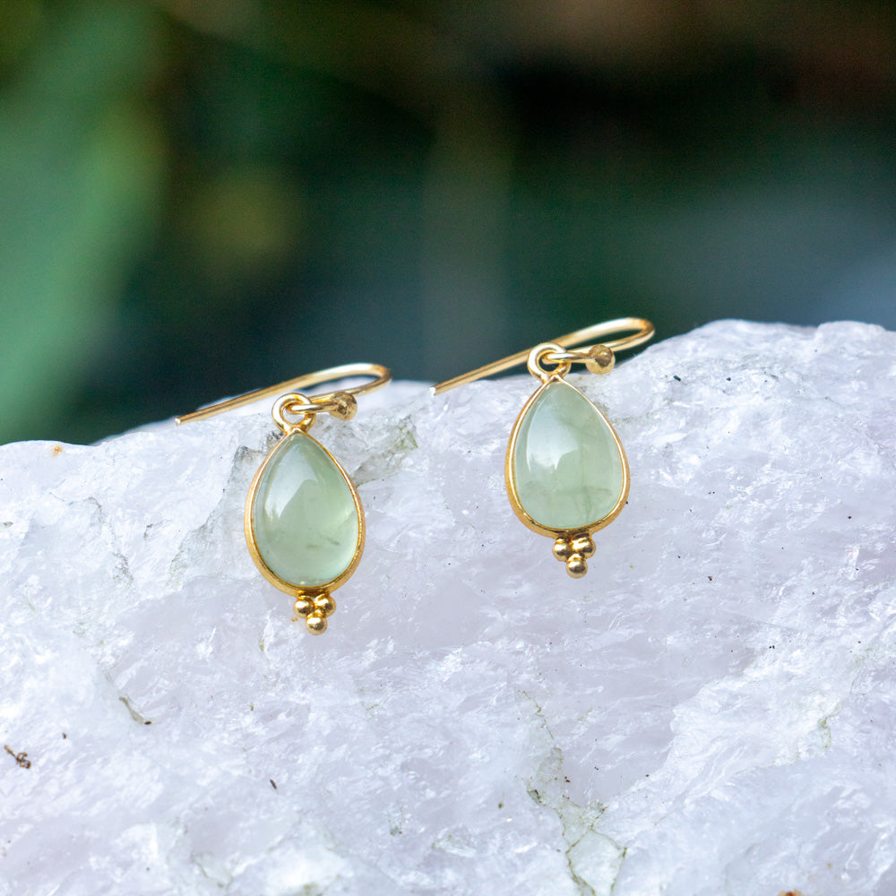 Prehnite Earrings - Gold Plated - Genuine Gemstone - Nickel Free