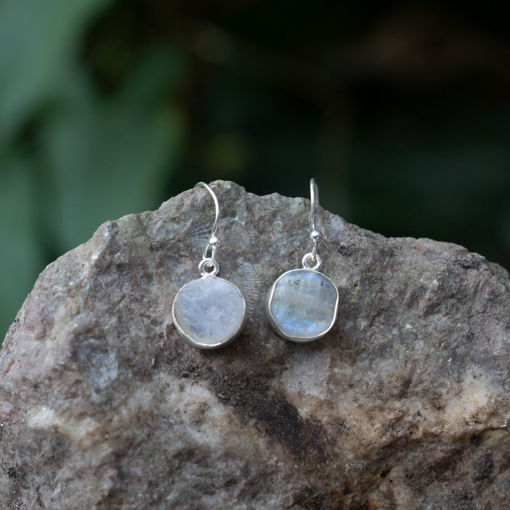 Rainbow Moonstone Earrings - 925 Sterling Silver - Genuine Gemstone