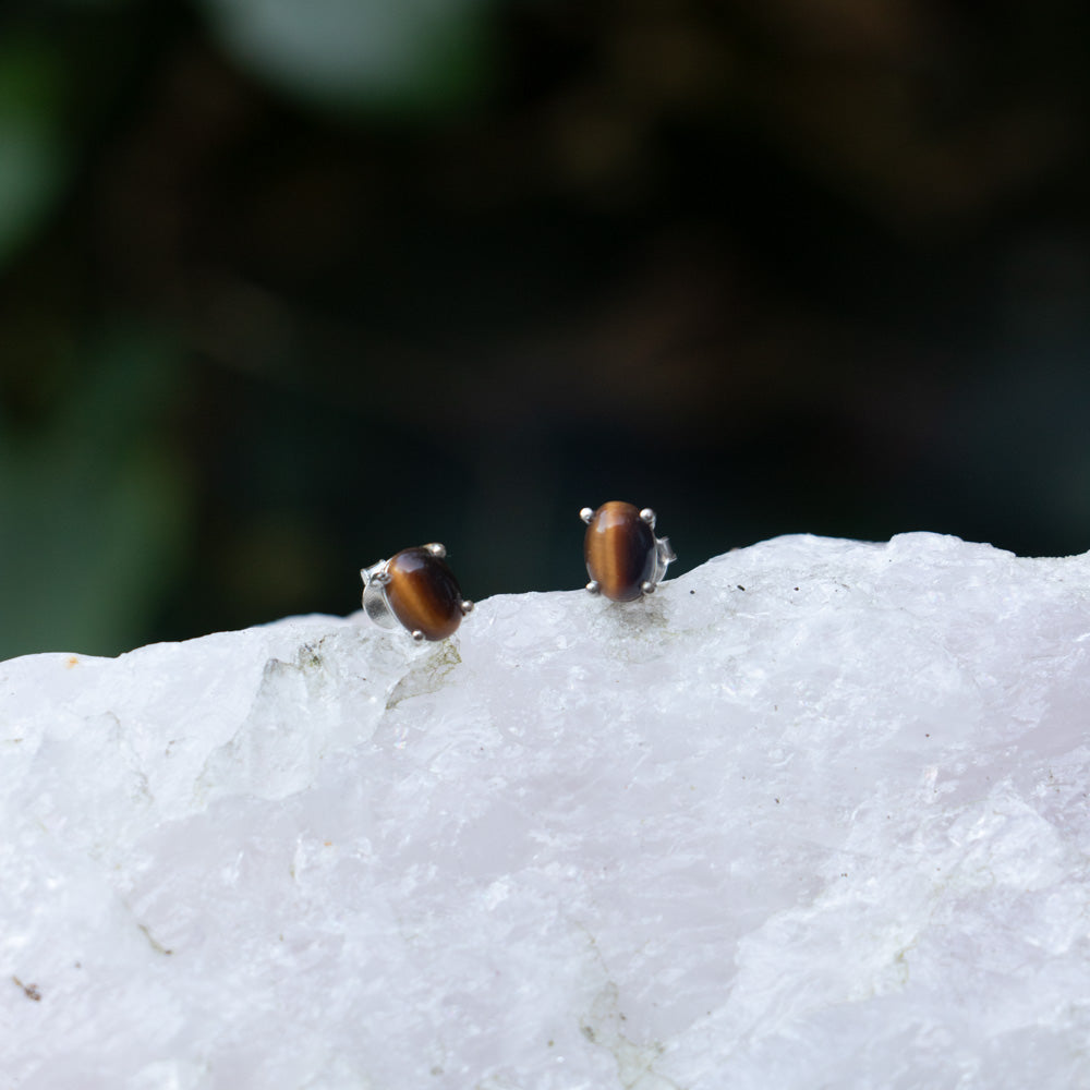 Tiger Eye Earrings - 925 Sterling Silver - Genuine Gemstone - Nickel Free