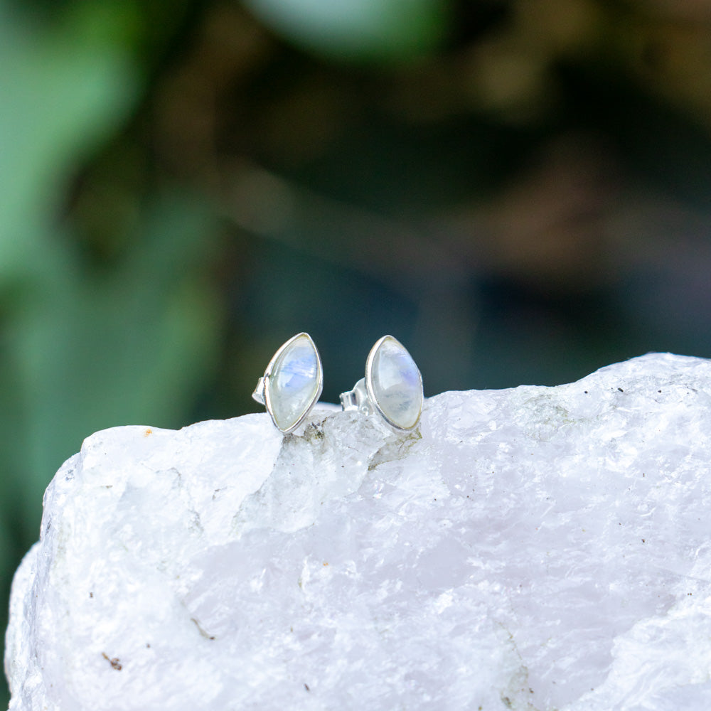 Rainbow Moonstone Earrings - 925 Sterling Silver - Genuine Gemstone