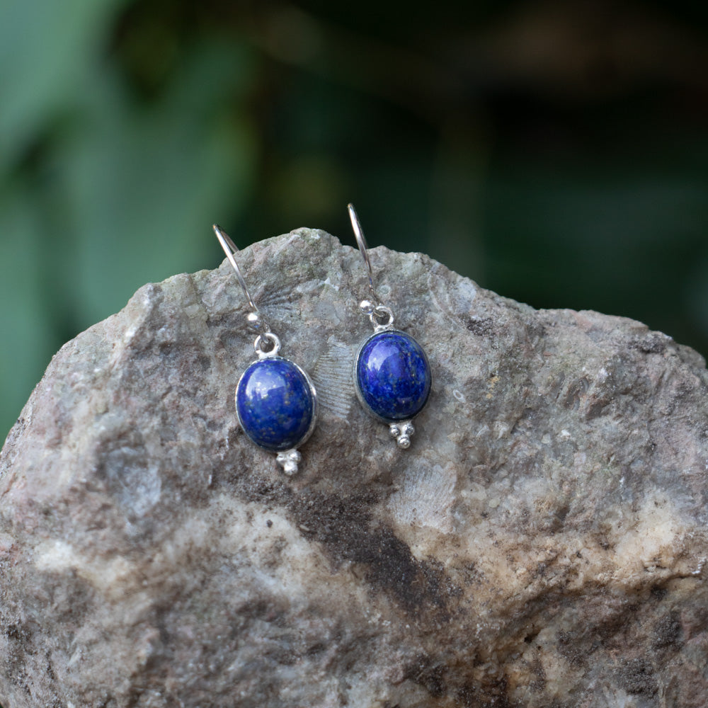 Lapis Lazuli Earrings - 925 Sterling Silver - Genuine Gemstone - Nickel Free